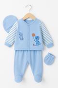 Newborn Baby Boy Cotton Clothing Set | 4-Piece Soft Winter Outfit with Cap & Mittens